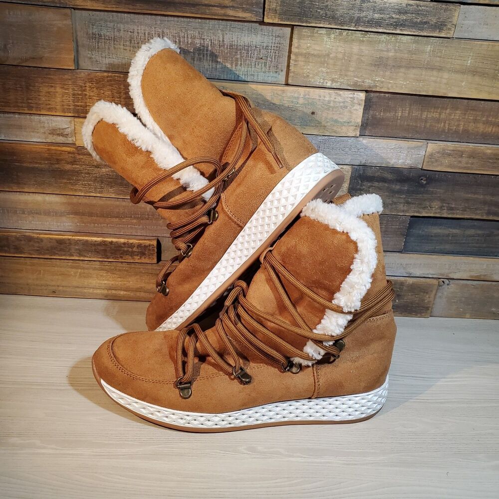Urban Sport by J Slides Sz 9M Oliver Snow Bootie Tan Suede Fur Lining Lace Up